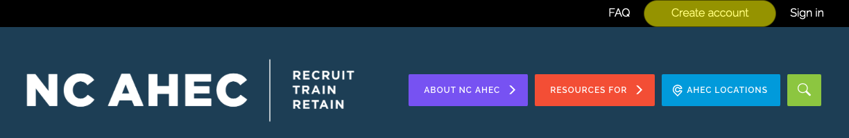 NCAHEC Main Menu Header with Create account highlighted